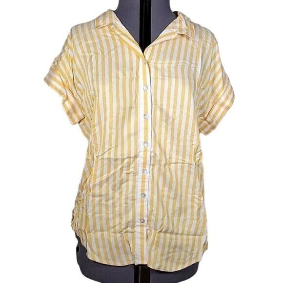 NWOT Denim & Co. Naturals Striped Button-Front Top Sz S - Picture 1 of 12